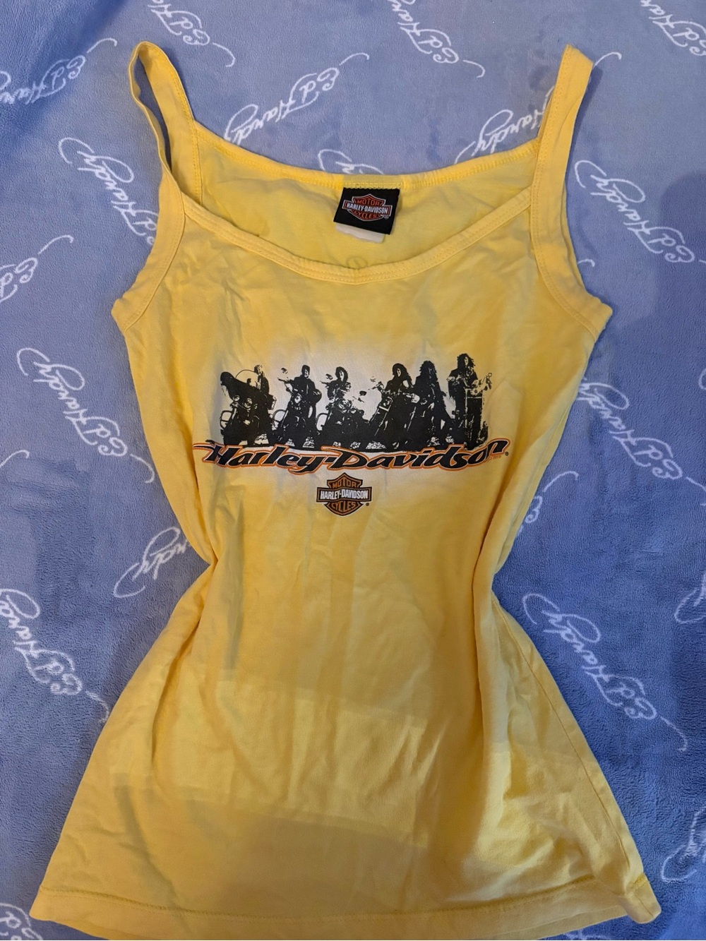 Harley-Davidson Yellow Tank with Black Riders Graphic